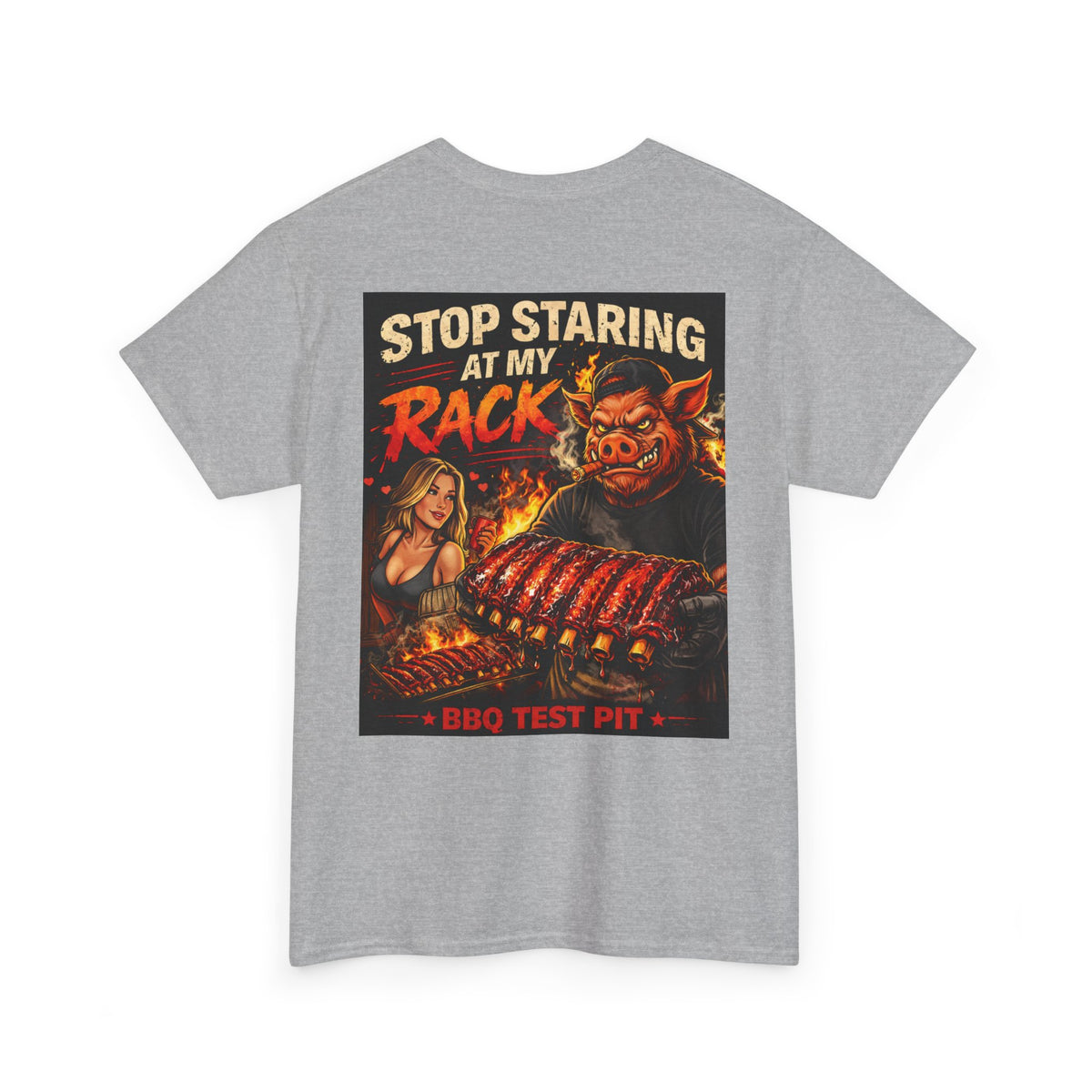 BBQ Test Pit Stop Staring At My Rack tee mockup