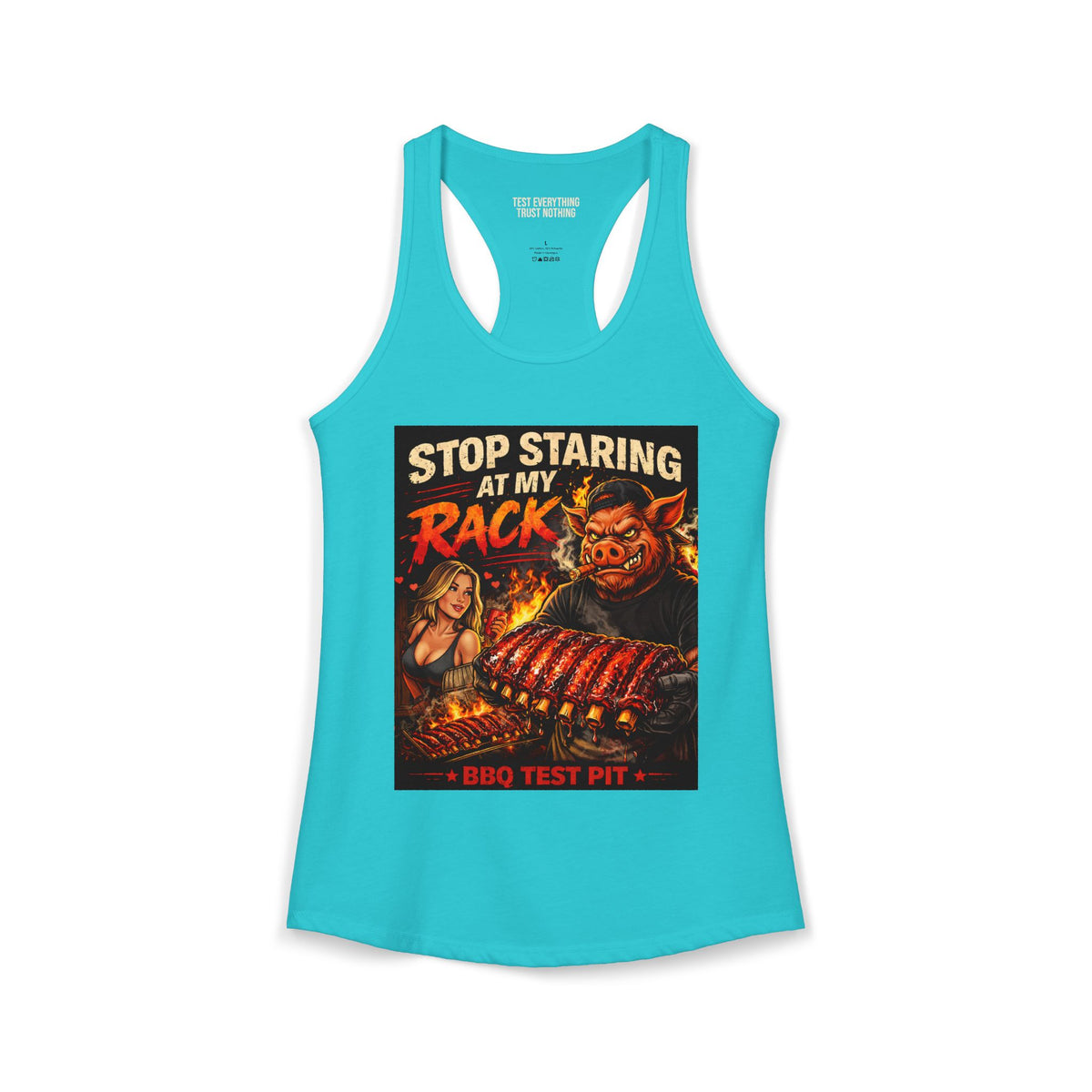 BBQ Test Pit Stop Staring At My Rack women's tank mockup