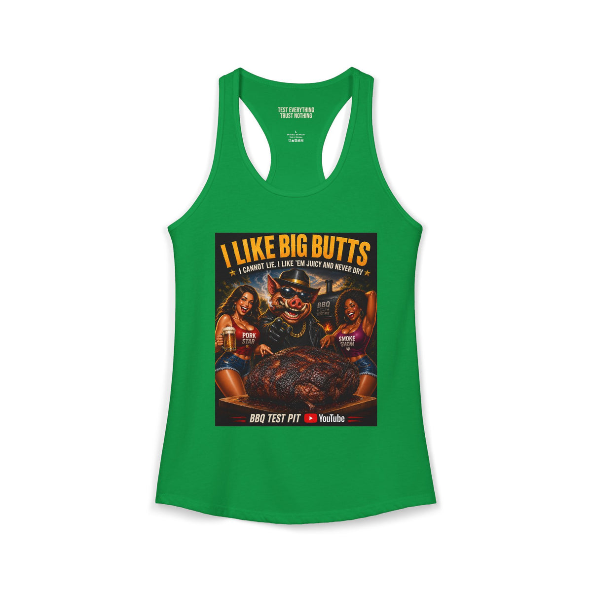 BBQ Test Pit I Like Big Butts women's racerback mockup