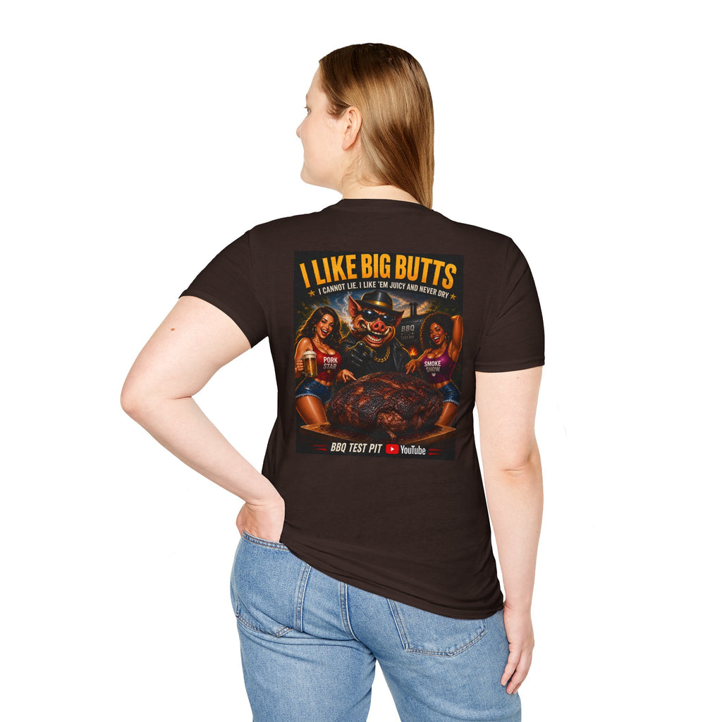 BBQ Test Pit I Like Big Butts soft tee mockup