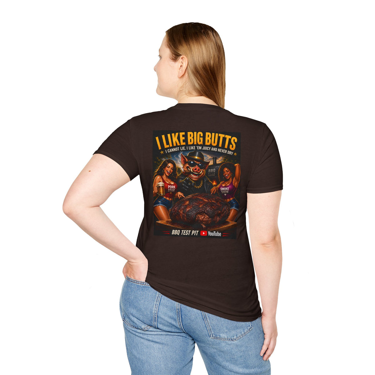 BBQ Test Pit I Like Big Butts soft tee mockup