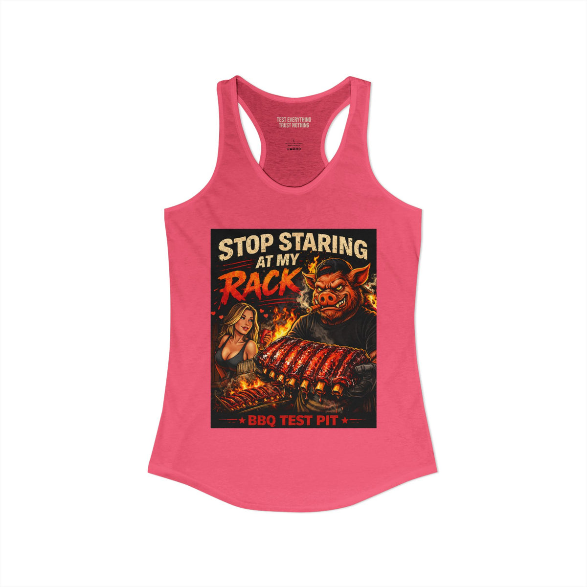 BBQ Test Pit Stop Staring At My Rack women's tank mockup