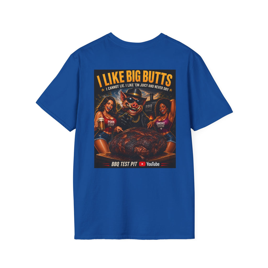 BBQ Test Pit I Like Big Butts soft tee mockup