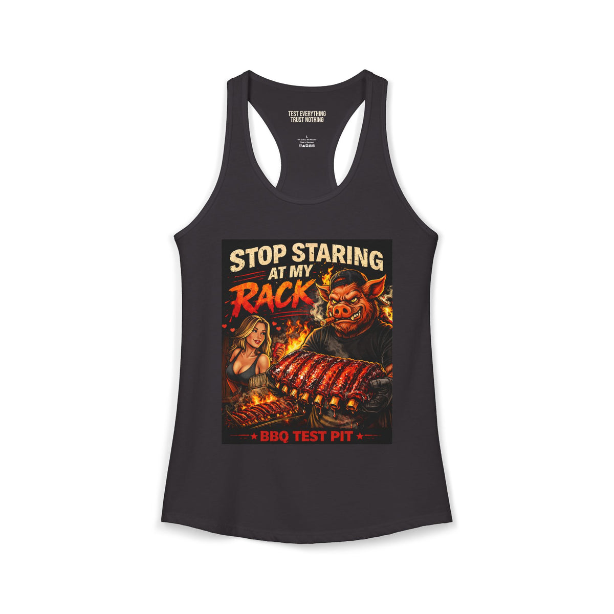 BBQ Test Pit Stop Staring At My Rack women's tank mockup