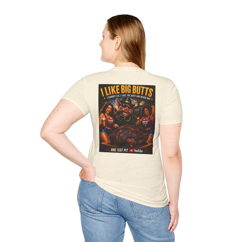 BBQ Test Pit I Like Big Butts soft tee mockup