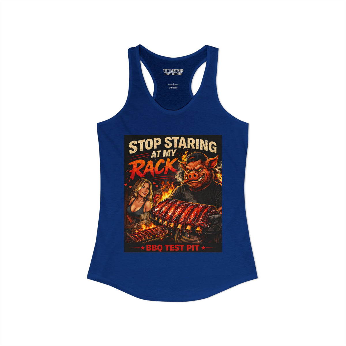 BBQ Test Pit Stop Staring At My Rack women's tank mockup