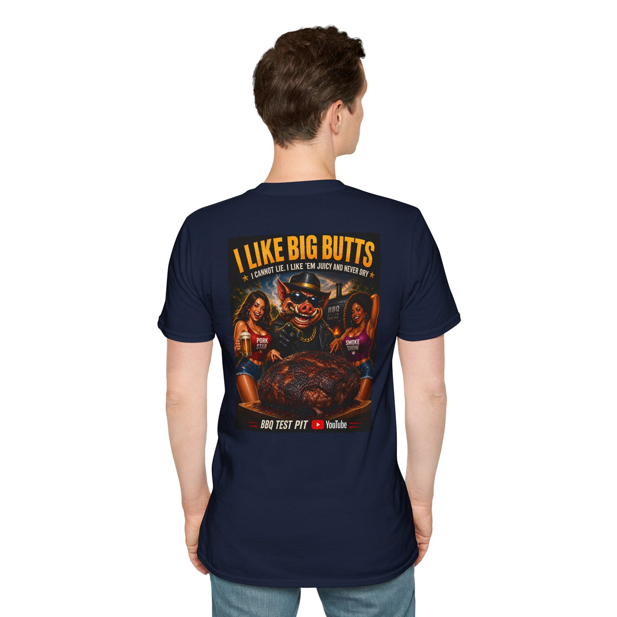 BBQ Test Pit I Like Big Butts soft tee mockup