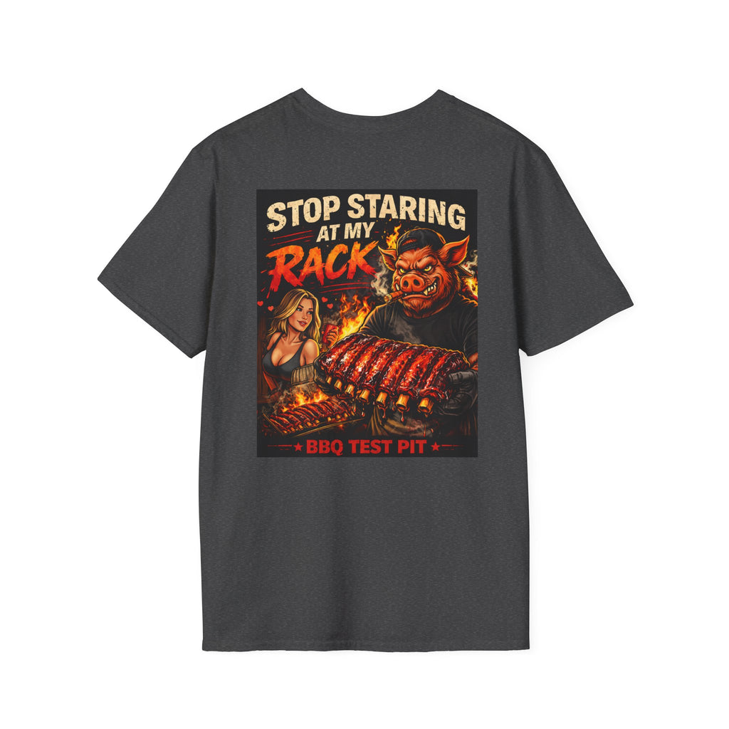 BBQ Test Pit Stop Staring At My Rack soft tee mockup