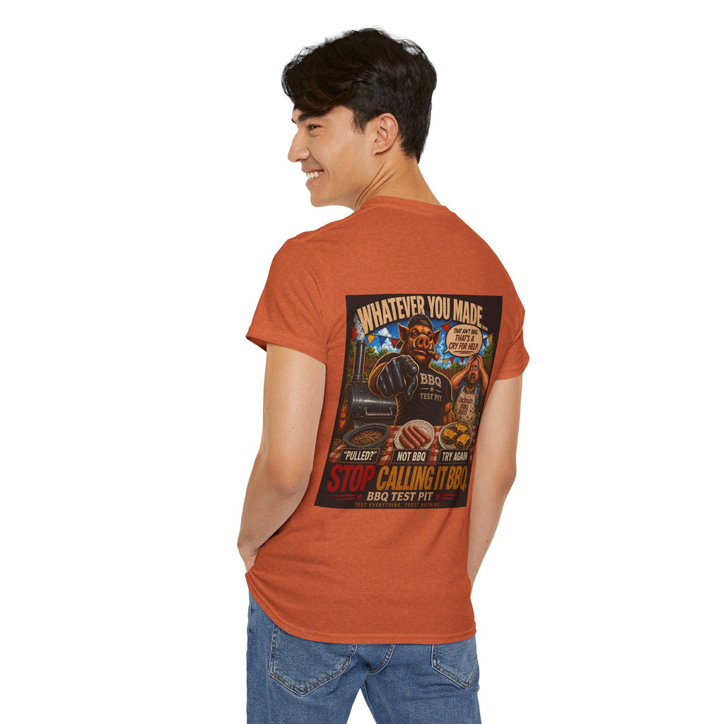 BBQ Test Pit Stop Calling It BBQ heavy tee mockup