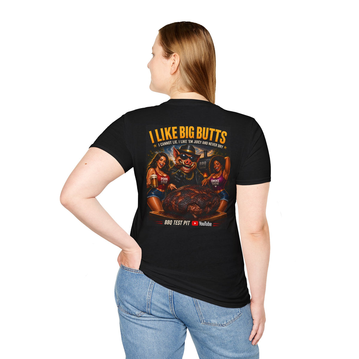 BBQ Test Pit I Like Big Butts soft tee mockup