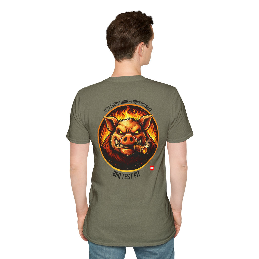 BBQ Test Pit logo soft tee mockup