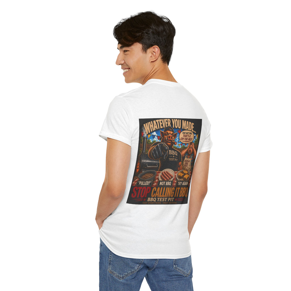 BBQ Test Pit Stop Calling It BBQ heavy tee mockup
