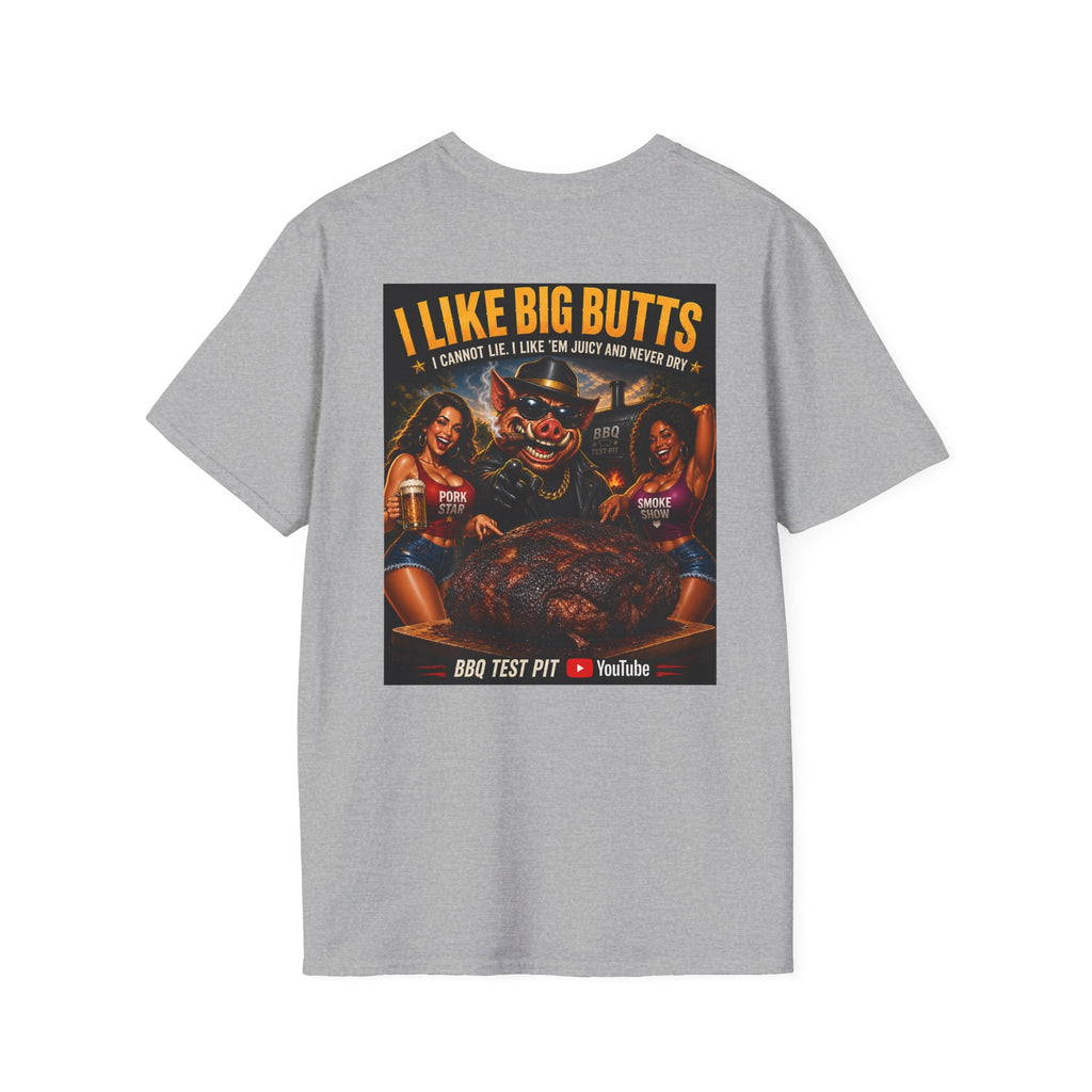 BBQ Test Pit I Like Big Butts soft tee mockup