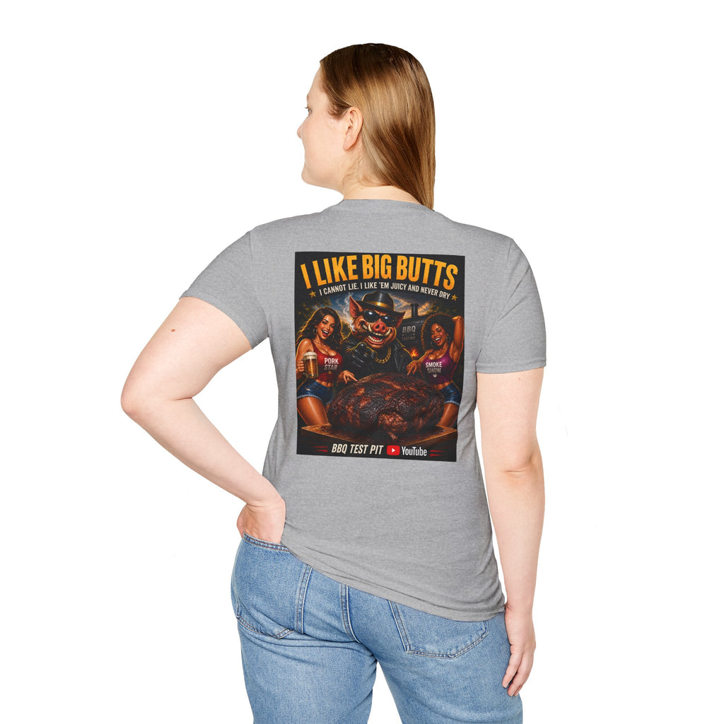 BBQ Test Pit I Like Big Butts soft tee mockup