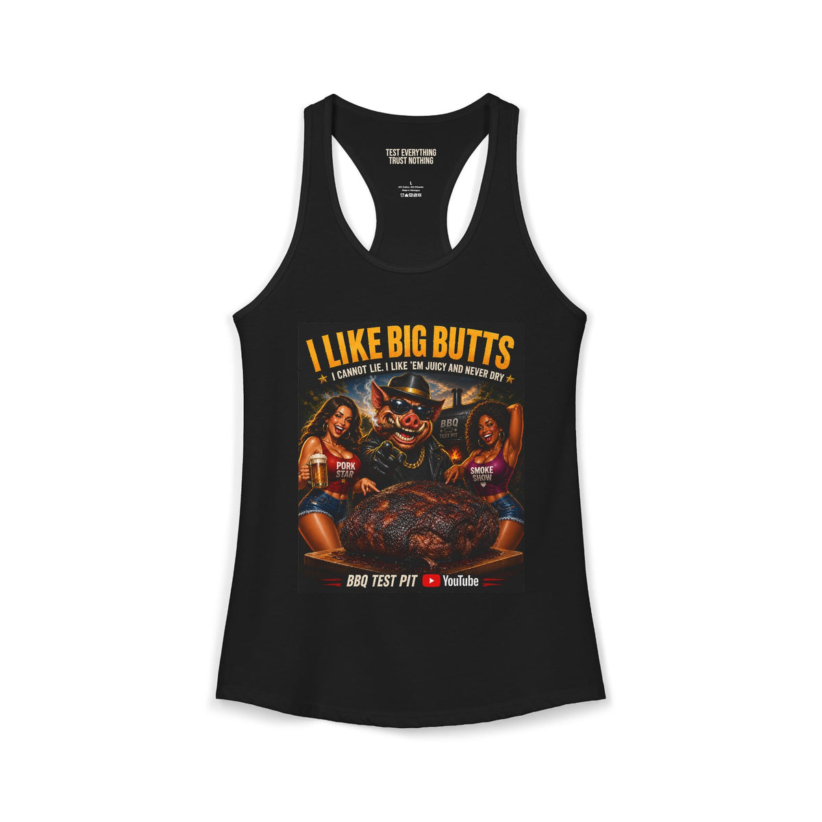 BBQ Test Pit I Like Big Butts women's racerback mockup