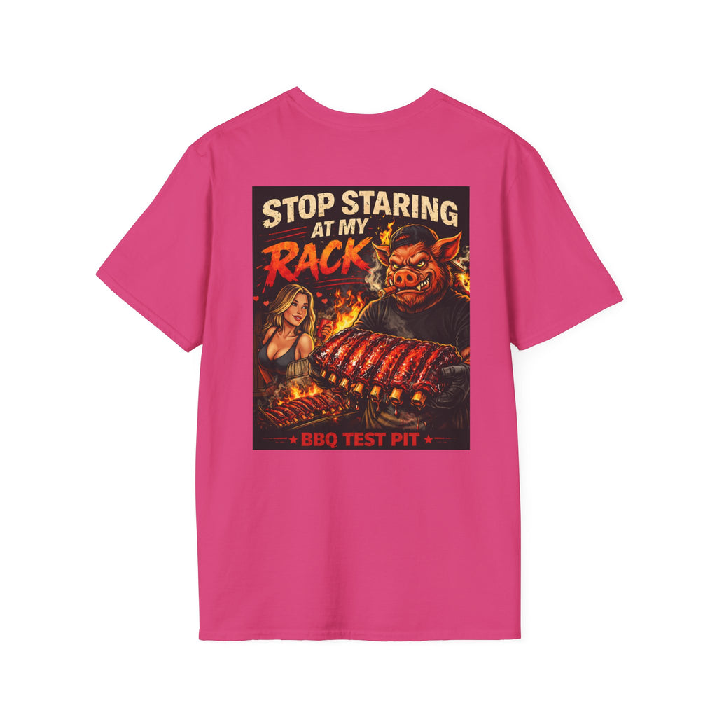 BBQ Test Pit Stop Staring At My Rack soft tee mockup