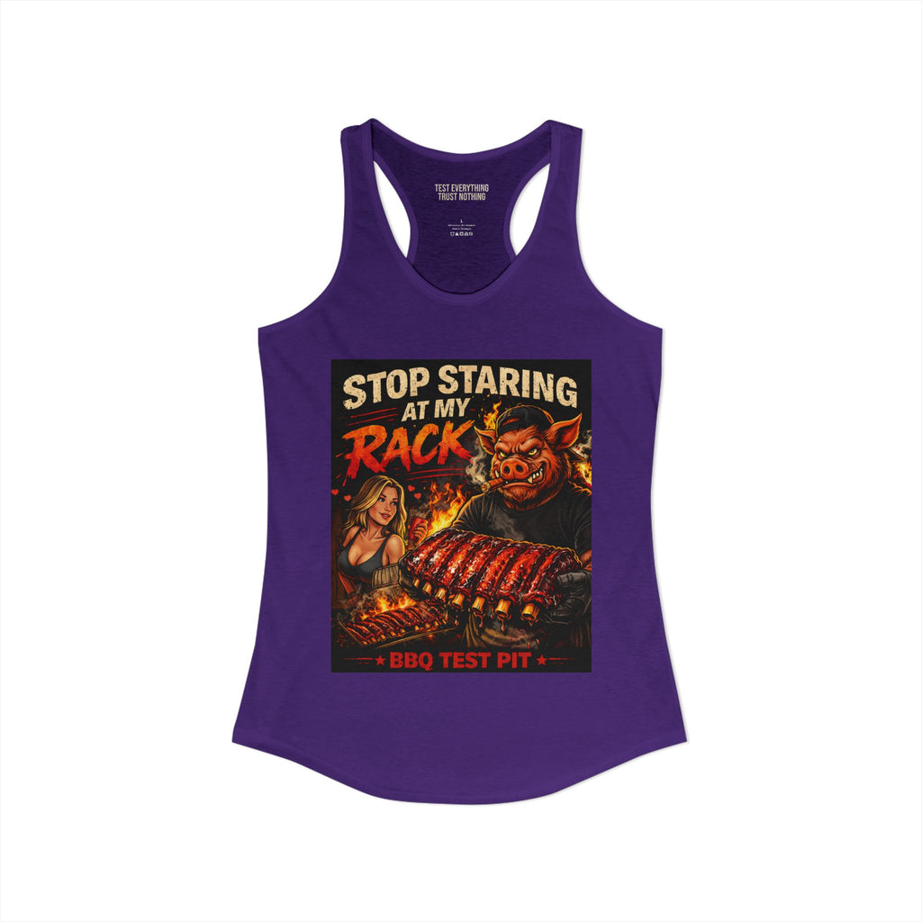 BBQ Test Pit Stop Staring At My Rack women's tank mockup