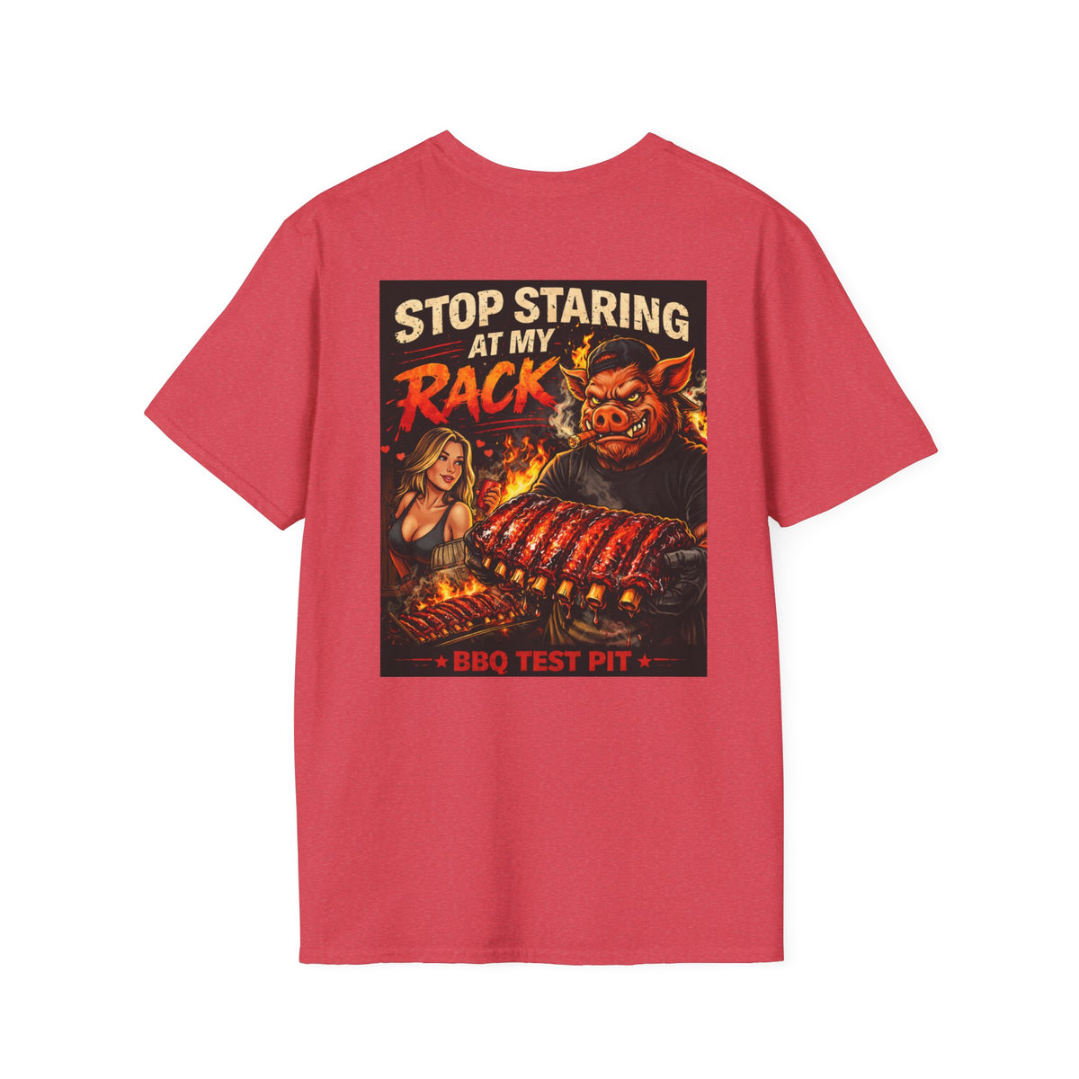 BBQ Test Pit Stop Staring At My Rack soft tee mockup