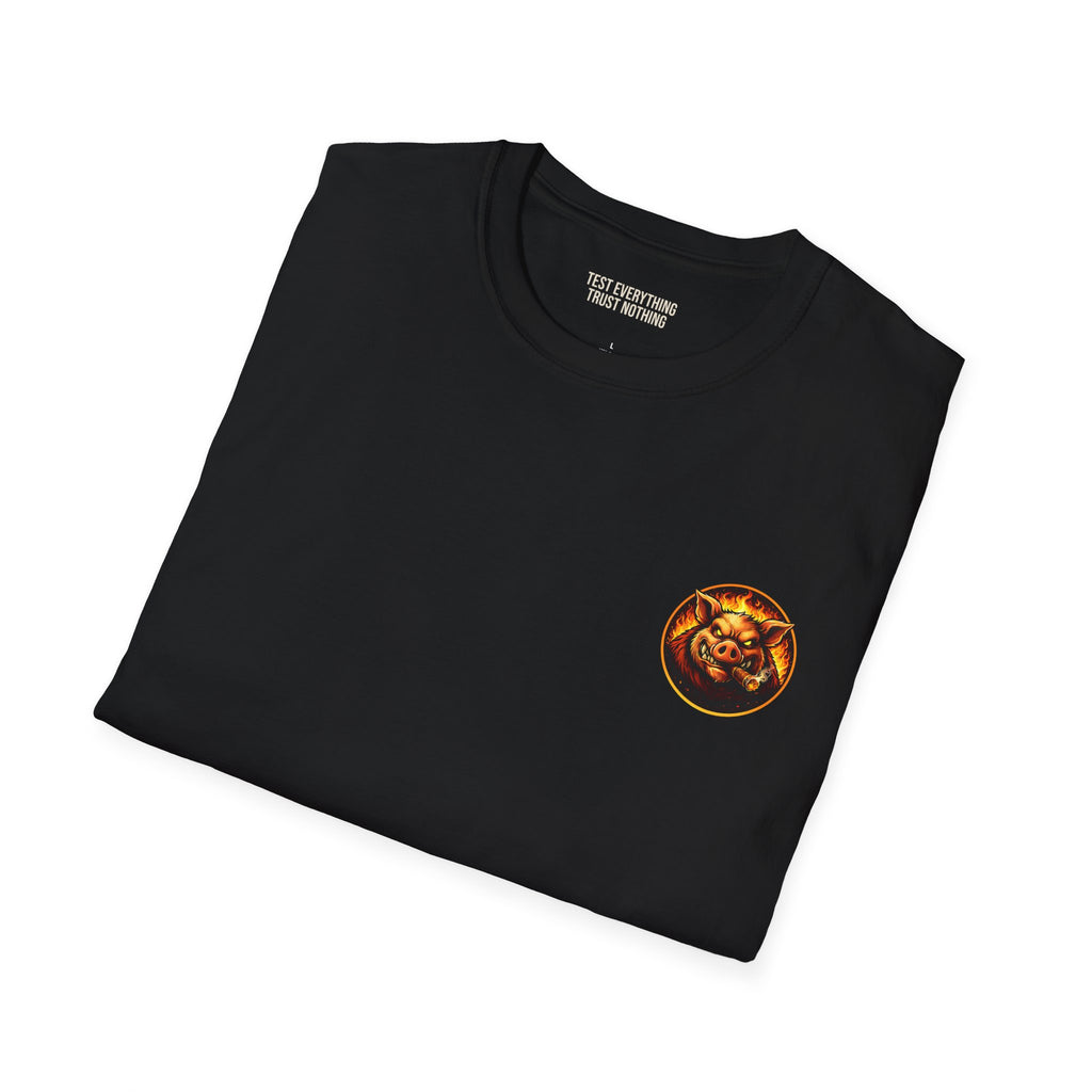 BBQ Test Pit logo soft tee mockup