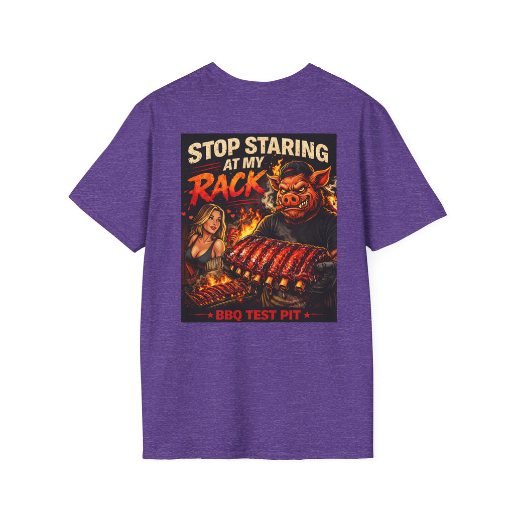 BBQ Test Pit Stop Staring At My Rack soft tee mockup