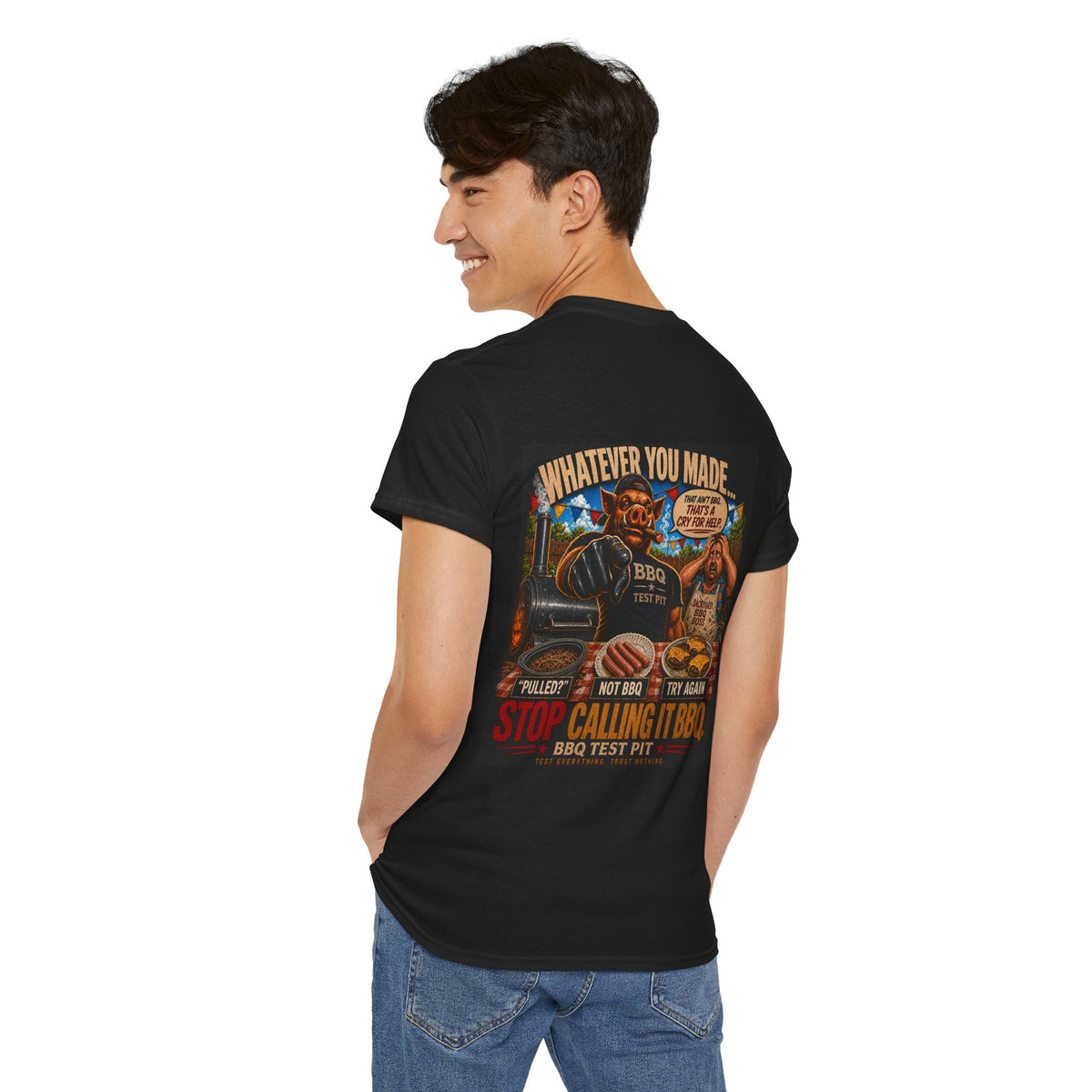 BBQ Test Pit Stop Calling It BBQ heavy tee mockup
