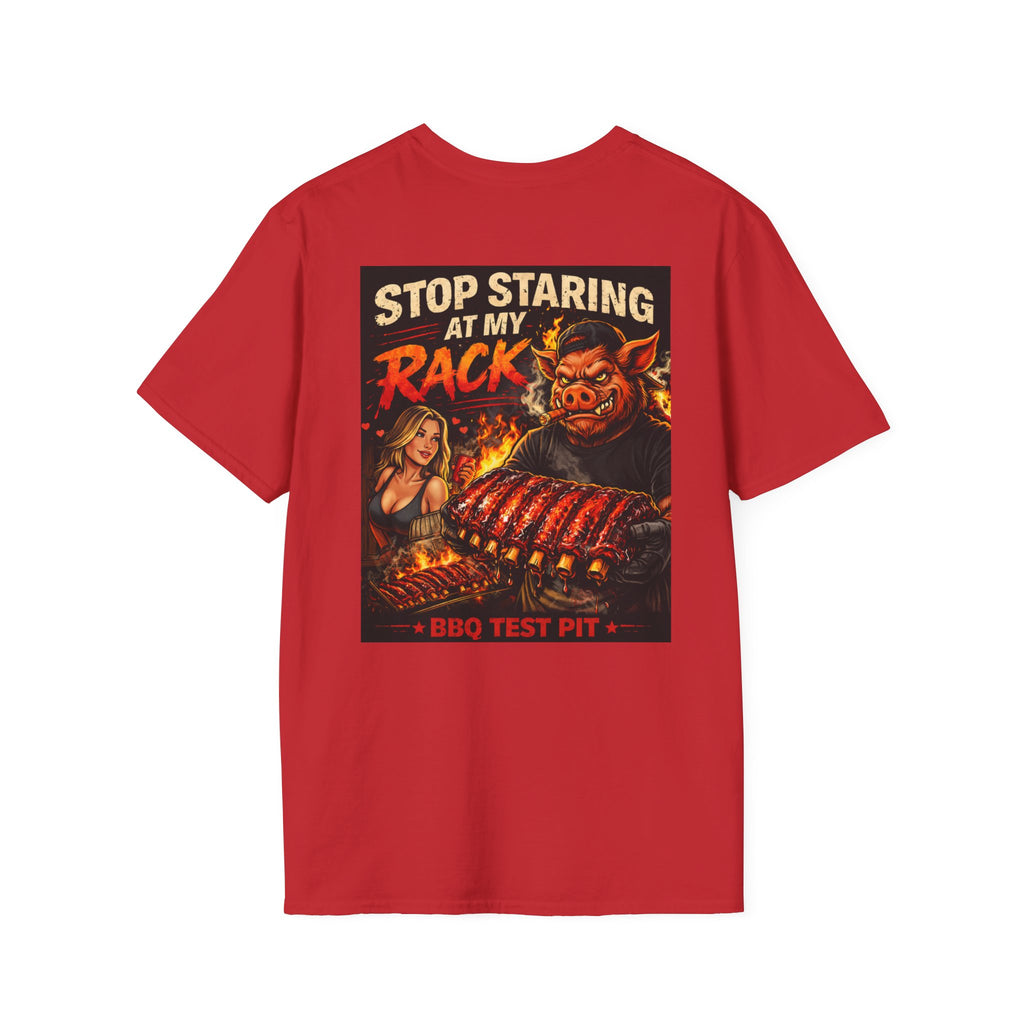 BBQ Test Pit Stop Staring At My Rack soft tee mockup