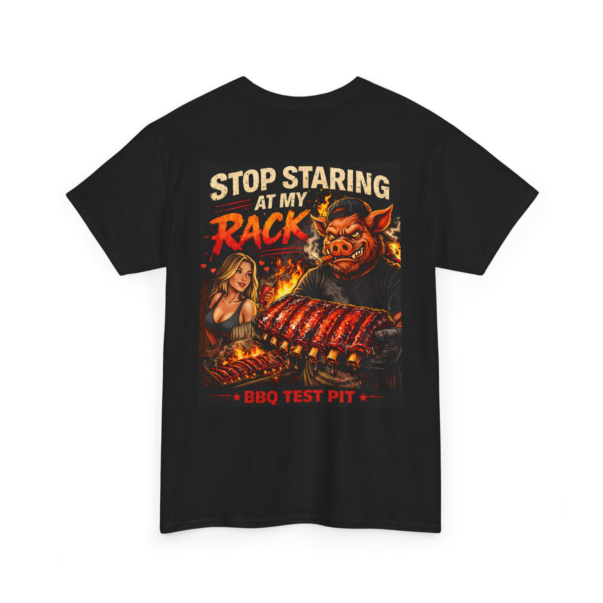 BBQ Test Pit Stop Staring At My Rack tee mockup