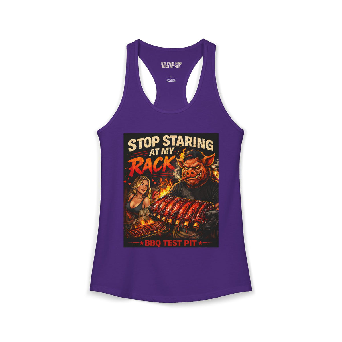 BBQ Test Pit Stop Staring At My Rack women's tank mockup