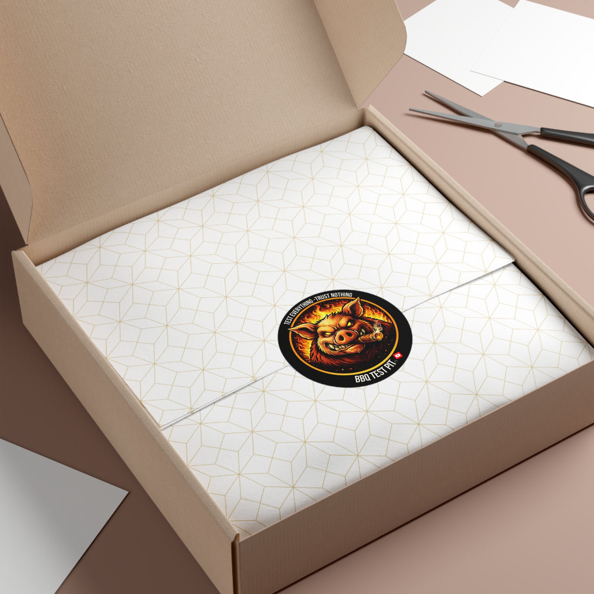 BBQ Test Pit logo sticker mockup