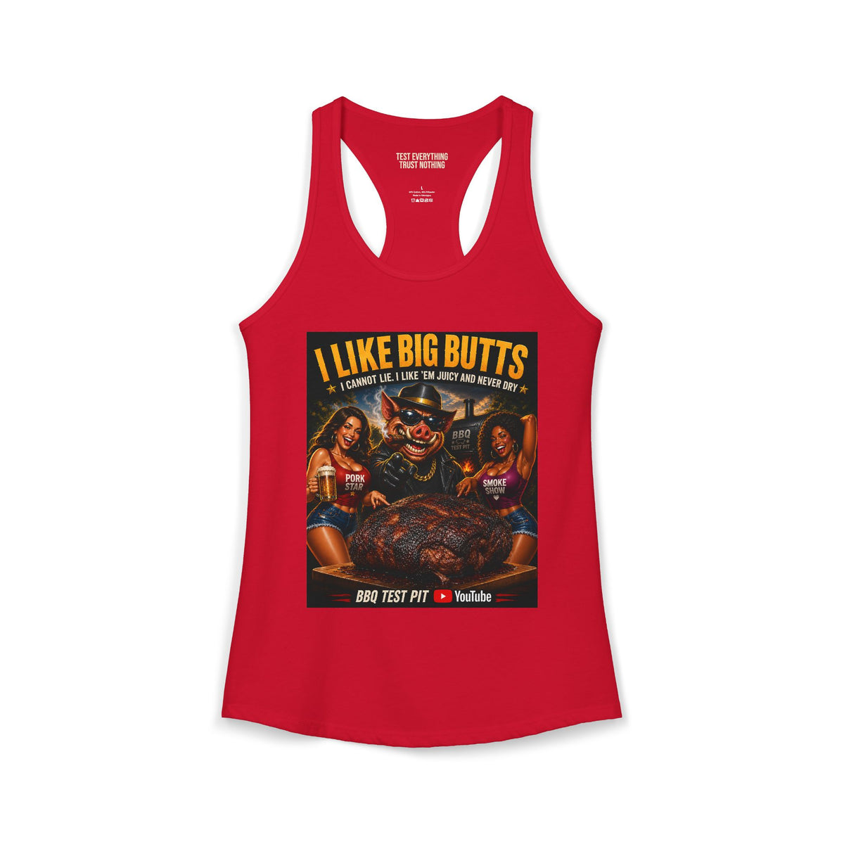 BBQ Test Pit I Like Big Butts women's racerback mockup
