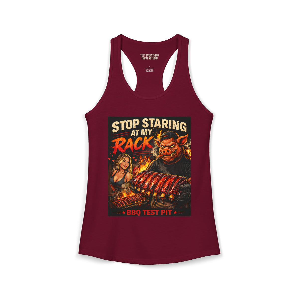 BBQ Test Pit Stop Staring At My Rack women's tank mockup