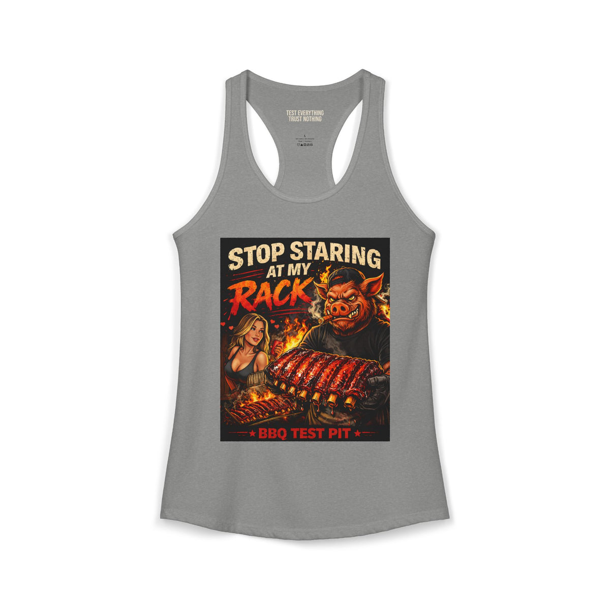 BBQ Test Pit Stop Staring At My Rack women's tank mockup