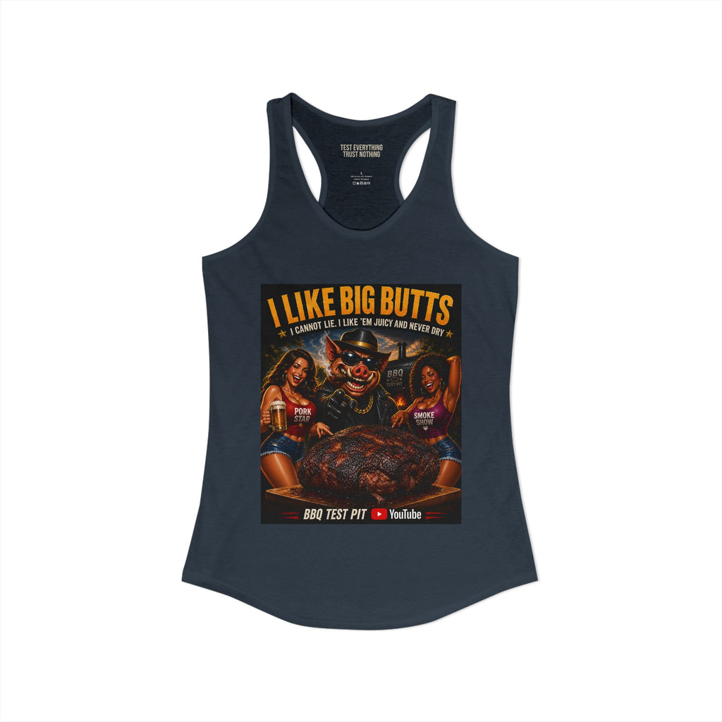 BBQ Test Pit I Like Big Butts women's racerback mockup