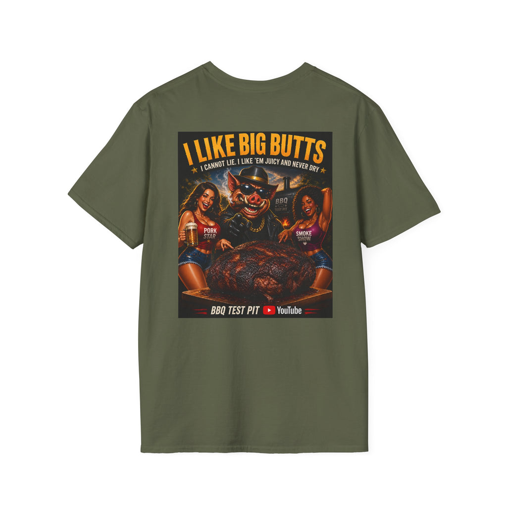 BBQ Test Pit I Like Big Butts soft tee mockup