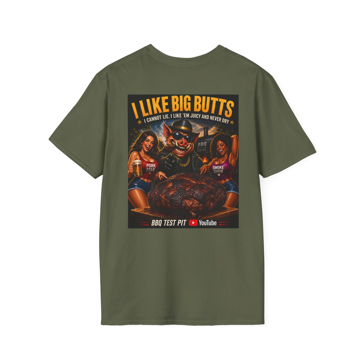 BBQ Test Pit I Like Big Butts soft tee mockup