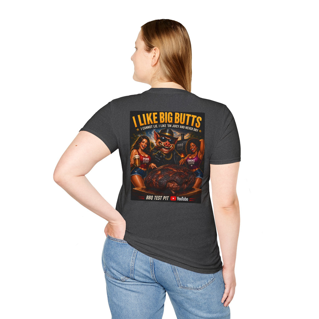BBQ Test Pit I Like Big Butts soft tee mockup