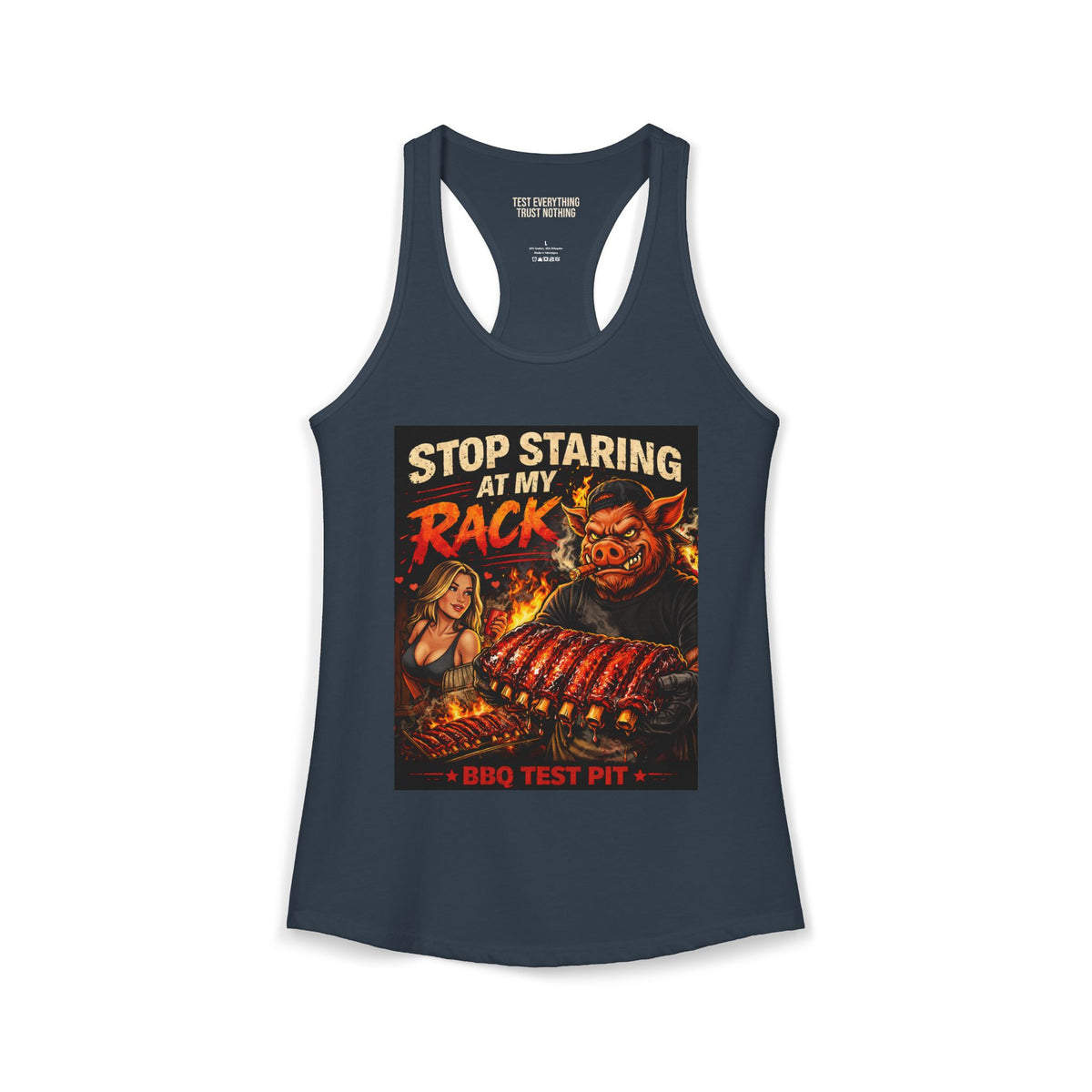 BBQ Test Pit Stop Staring At My Rack women's tank mockup