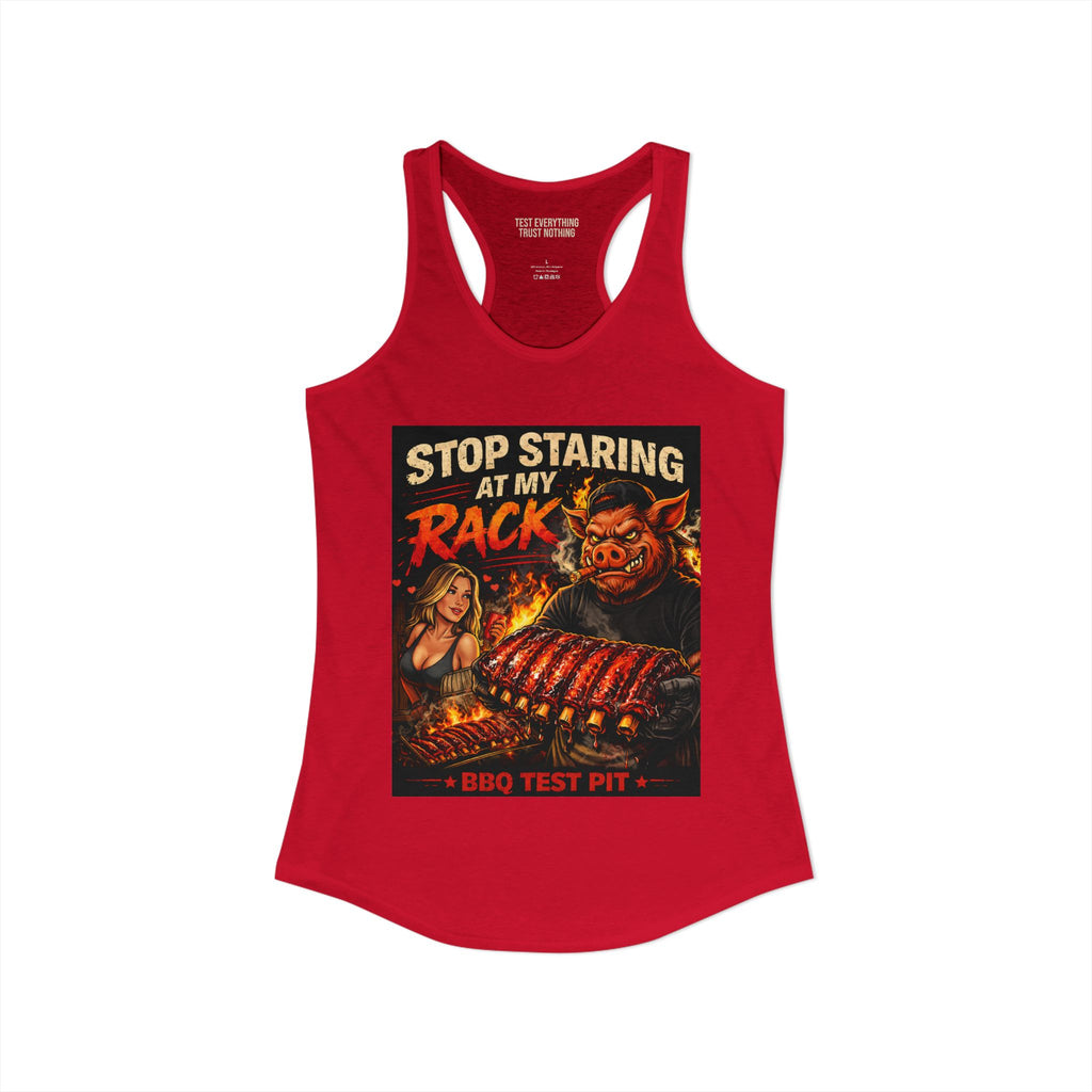 BBQ Test Pit Stop Staring At My Rack women's tank mockup