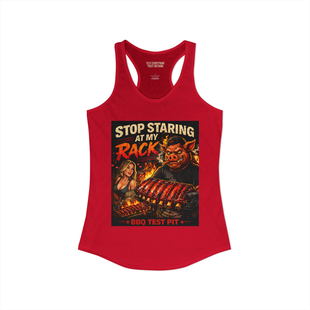 BBQ Test Pit Stop Staring At My Rack women's tank mockup