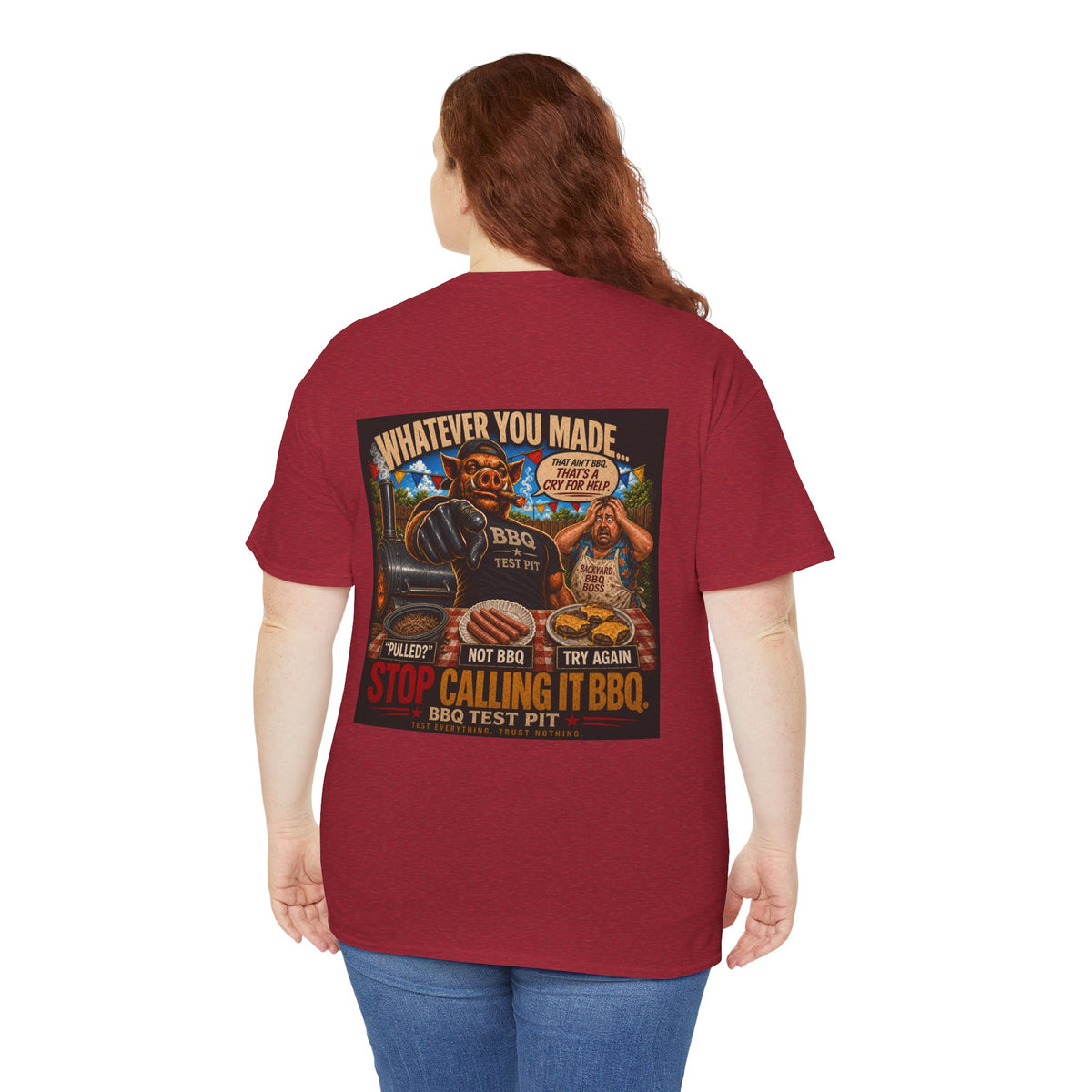 BBQ Test Pit Stop Calling It BBQ heavy tee mockup