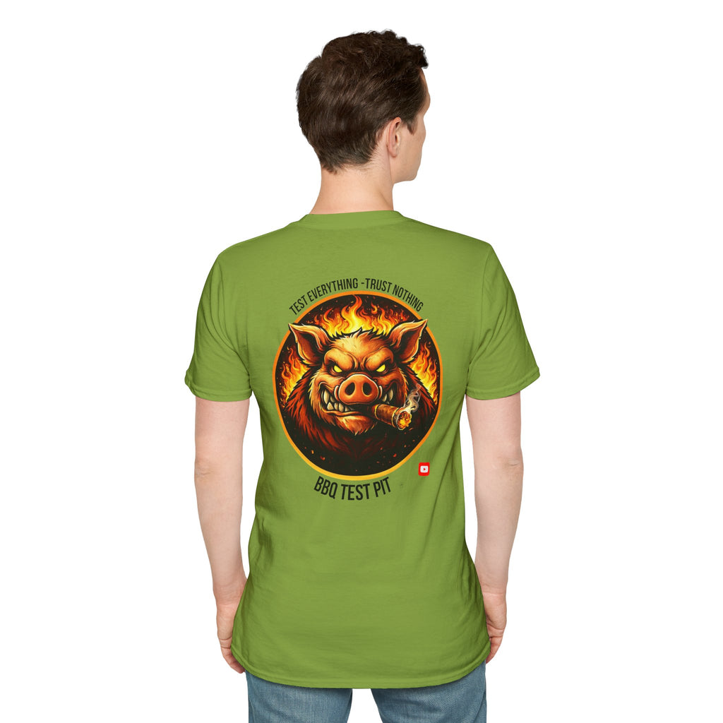 BBQ Test Pit logo soft tee mockup