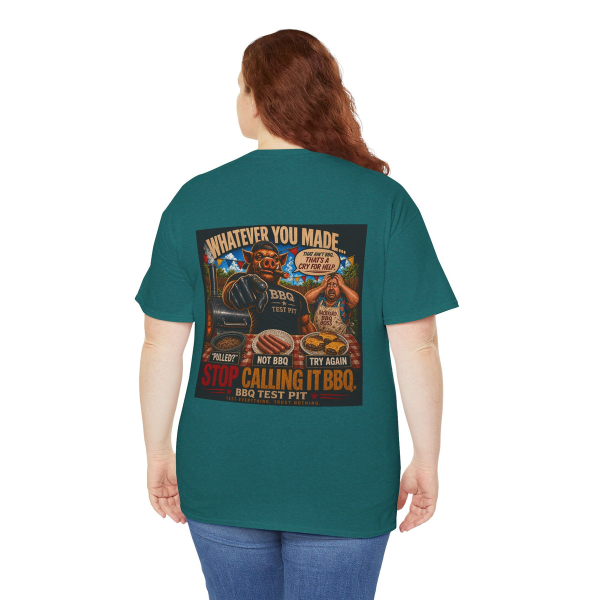BBQ Test Pit Stop Calling It BBQ heavy tee mockup