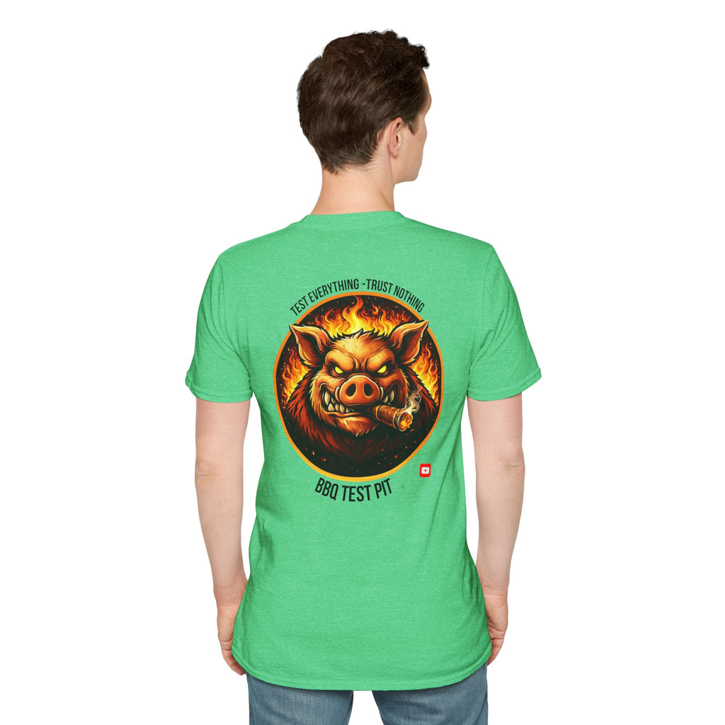 BBQ Test Pit logo soft tee mockup