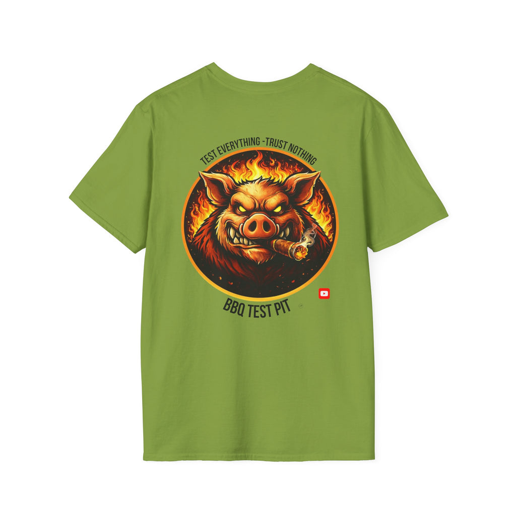 BBQ Test Pit logo soft tee mockup