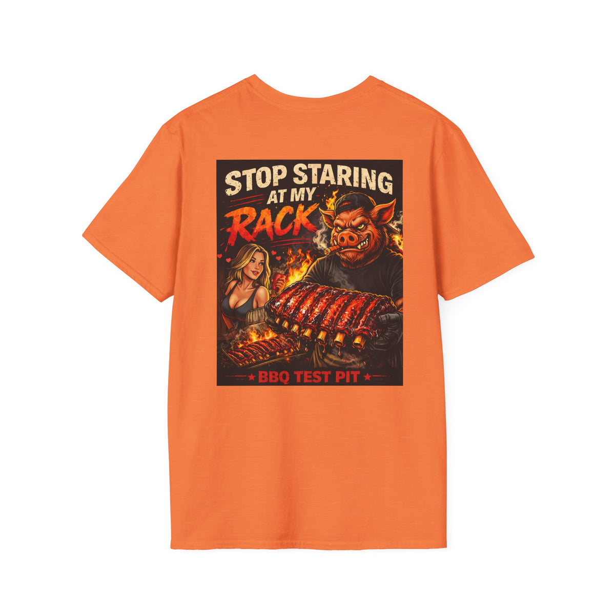 BBQ Test Pit Stop Staring At My Rack soft tee mockup