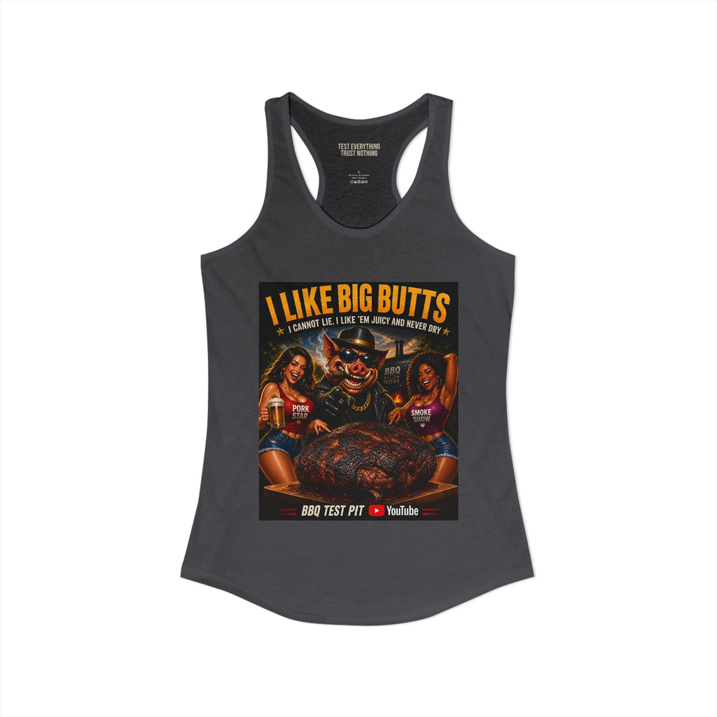 BBQ Test Pit I Like Big Butts women's racerback mockup