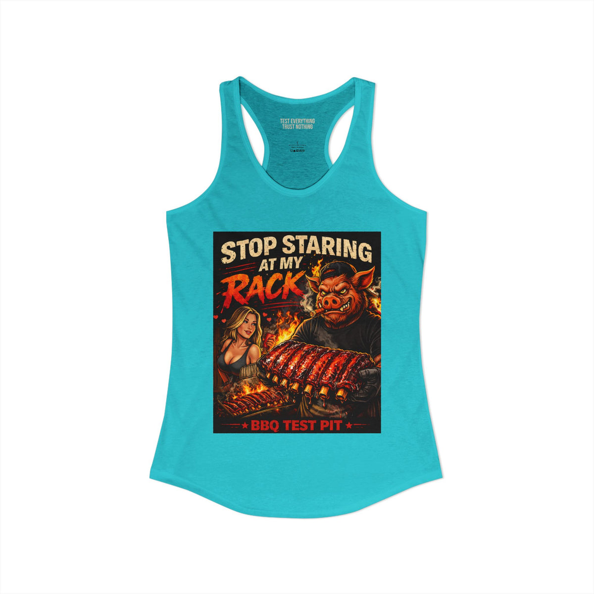 BBQ Test Pit Stop Staring At My Rack women's tank mockup