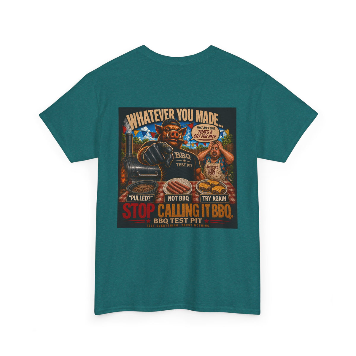 BBQ Test Pit Stop Calling It BBQ heavy tee mockup