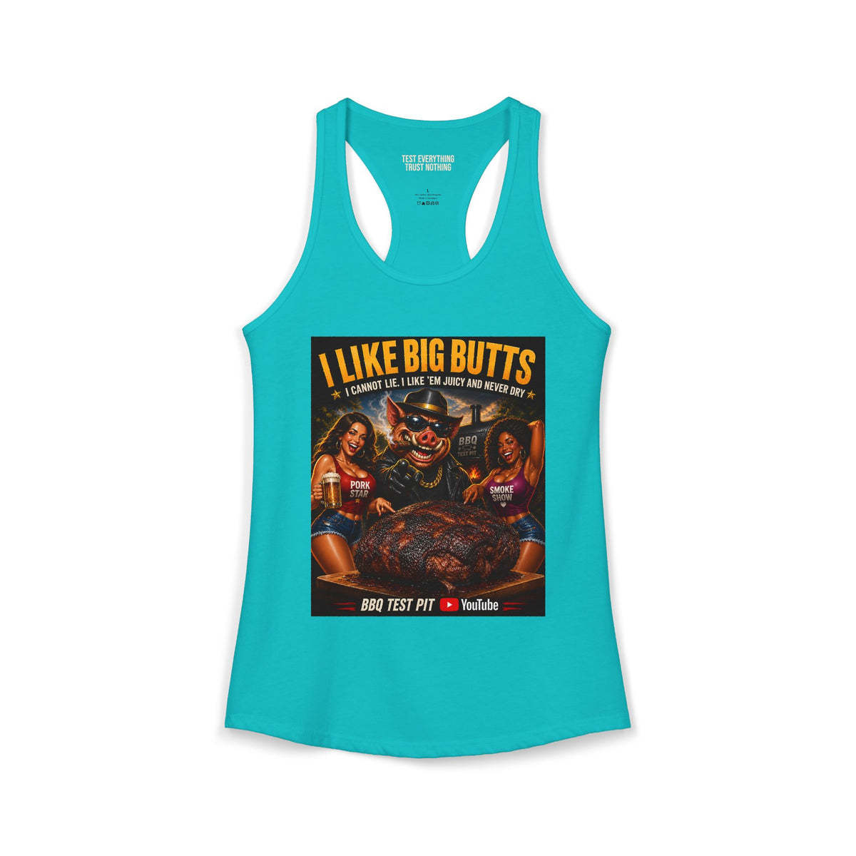 BBQ Test Pit I Like Big Butts women's racerback mockup