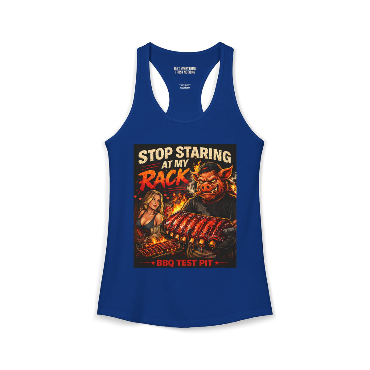 BBQ Test Pit Stop Staring At My Rack women's tank mockup